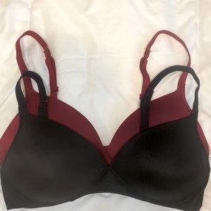 Warner’s Bras, 36B, Black and Wine Red